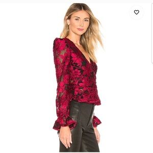 House of Harlow 1960 Burgundy Floral Lace Blouse